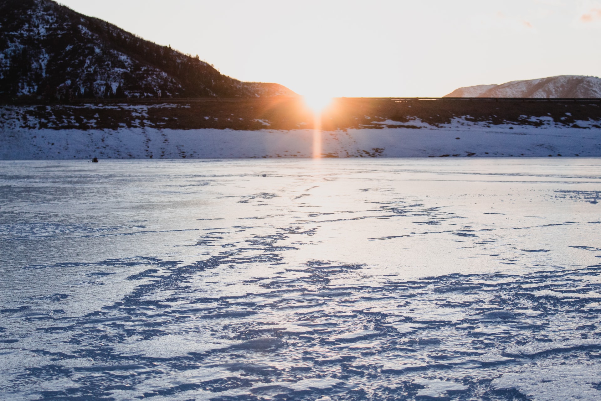 Frozen lake at sunrise in North Dakota