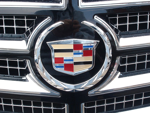 Cadillac emblem on the front of the car