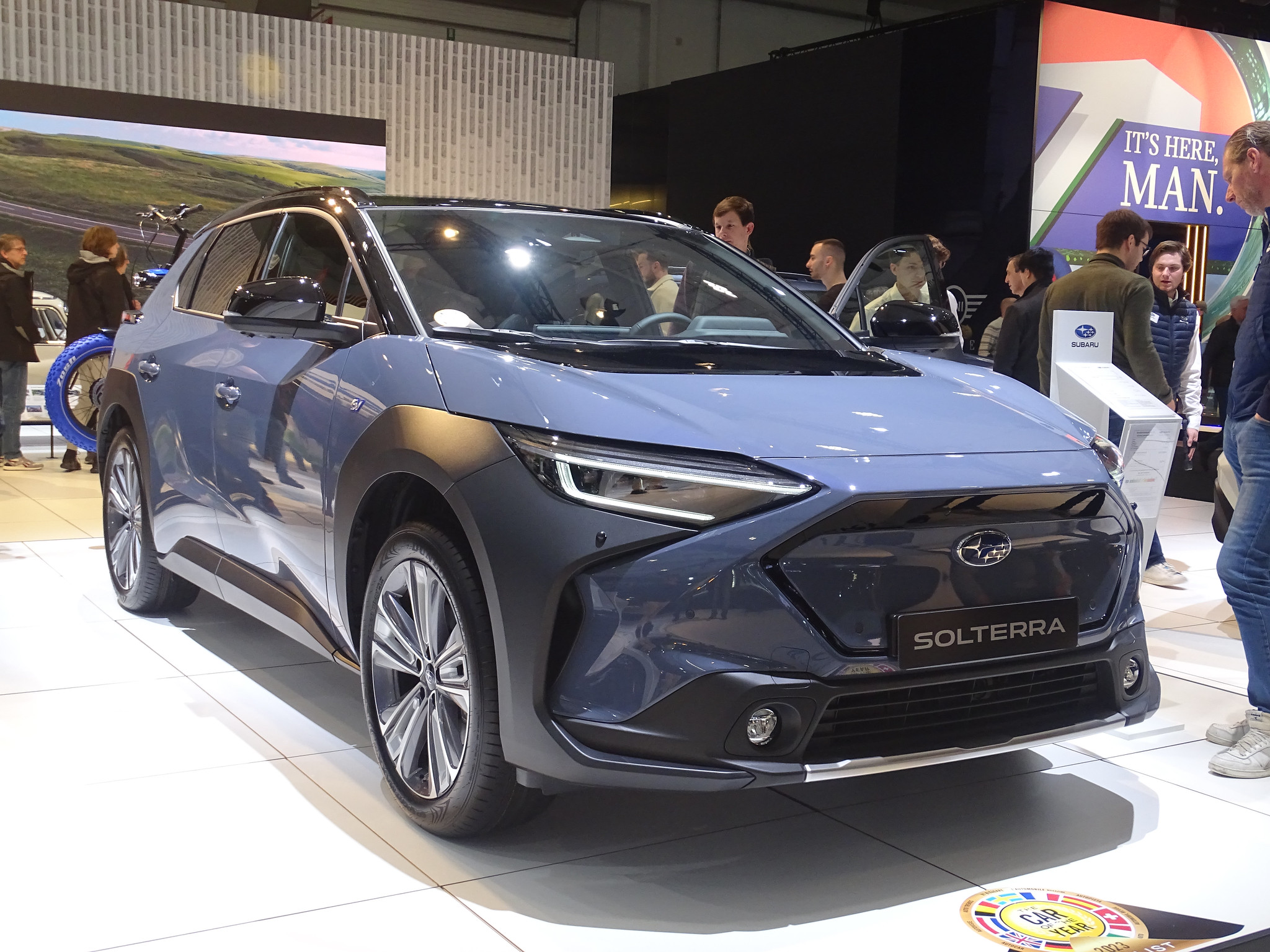 a photo of 2023 subaru solterra at a car exhibit