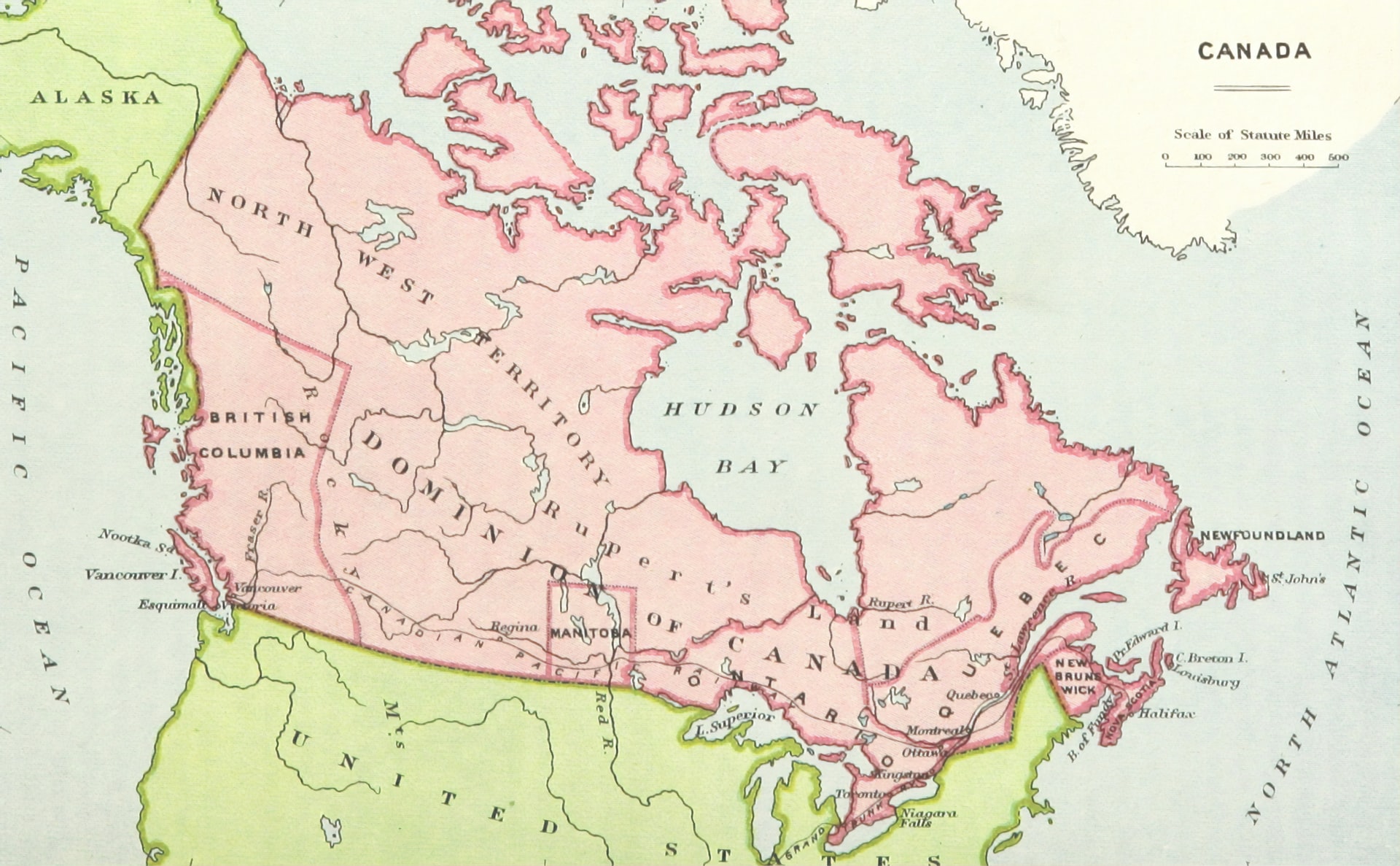 Map of European settlements in Northern part of North America