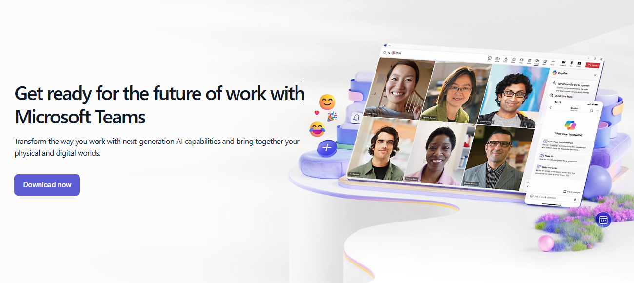 A screenshot of Microsoft Teams homepage featuring a laptop screen of a video conference call.