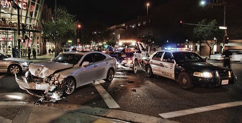 car accident at a Las Vegas intersection with police on scene