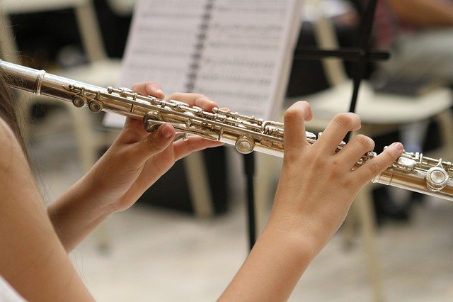 Flute being played during a concert band practice
