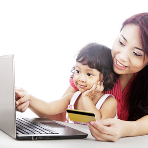 Mother and Child shopping online
